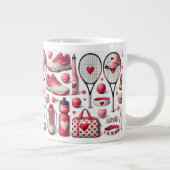 Tennis Love themed in red and white with heart ジャンボコーヒーマグカップ (右)
