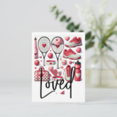Tennis Love themed in red and white with heart ポストカード (スタンド正面)