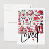Tennis Love themed in red and white with heart ポストカード (正面/裏面)