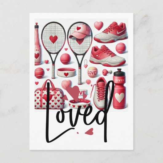 Tennis Love themed in red and white with heart ポストカード (正面)