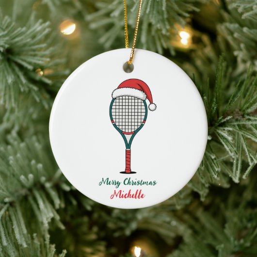 Tennis Paddle with Santa Hat Custom Christmas      セラミックオーナメント (ツリー)
