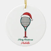 Tennis Paddle with Santa Hat Custom Christmas      セラミックオーナメント (正面)