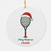 Tennis Paddle with Santa Hat Custom Christmas      セラミックオーナメント (裏面)
