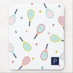 Tennis Pattern Sports Themed Personalized Monogram マウスパッド<br><div class="desc">This fun,  vibrant mouse pad featuring a tennis racquet and ball pattern in blues,  greens,  corals and pinks is perfect for the tennis player,  coach or fan in your life.</div>