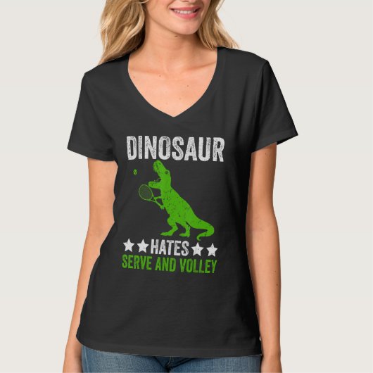 Tennis player Dinosaur hates Serve and volley Tシャツ (正面)