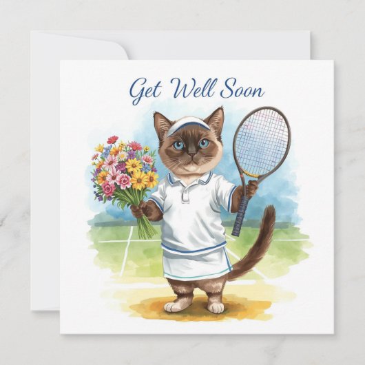 Tennis Player Get well Soon with flowers in hand カード (正面)