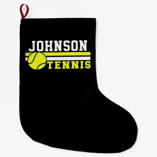 Tennis Player NAME Ball Game Court Personalized ラージクリスマスストッキング (正面)