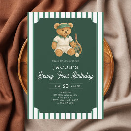 Tennis Preppy Bear 1st Birthday Invitation 招待状