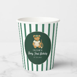Tennis Preppy Bear Green Striped 1st Birthday 紙コップ