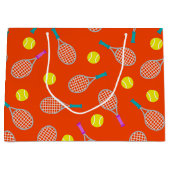 Tennis racket and ball pattern themed party bag ラージペーパーバッグ (正面)