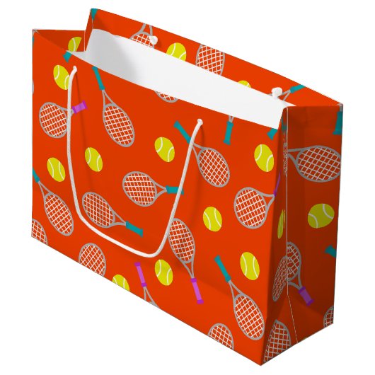 Tennis racket and ball pattern themed party bag ラージペーパーバッグ (正面アングル)