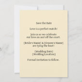 Tennis Save the date for Tennis Player wedding 招待状 (裏面)