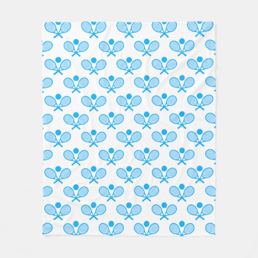 Tennis Seamless Pattern - Blue Racket and Ball on  フリースブランケット (正面)