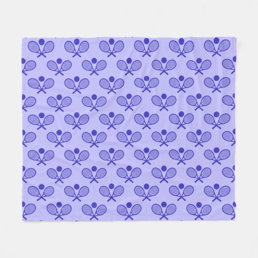 Tennis Seamless Pattern - Racket and Ball in Blue  フリースブランケット (正面(横))