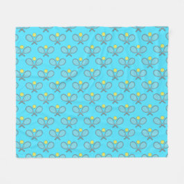 Tennis Seamless Pattern - Racket and Ball on Blue  フリースブランケット