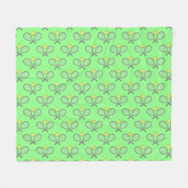 Tennis Seamless Pattern - Racket and Ball on Green フリースブランケット