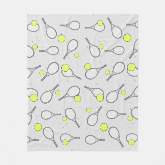 Tennis Seamless Pattern - Racket and Ball on Grey フリースブランケット (正面)