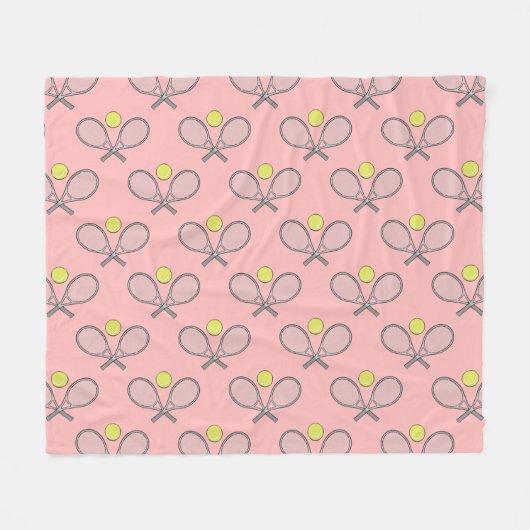 Tennis Seamless Pattern - Racket and Ball on Pink  フリースブランケット (正面(横))