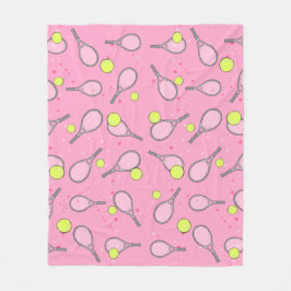 Tennis Seamless Pattern - Racket and Ball on Pink  フリースブランケット
