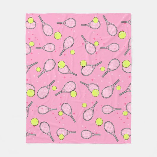 Tennis Seamless Pattern - Racket and Ball on Pink  フリースブランケット (正面)