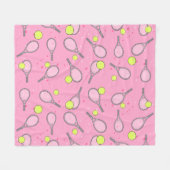 Tennis Seamless Pattern - Racket and Ball on Pink  フリースブランケット (正面(横))