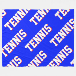 TENNIS Sporty Repeat White Red Text On Bright Blue フリースブランケット