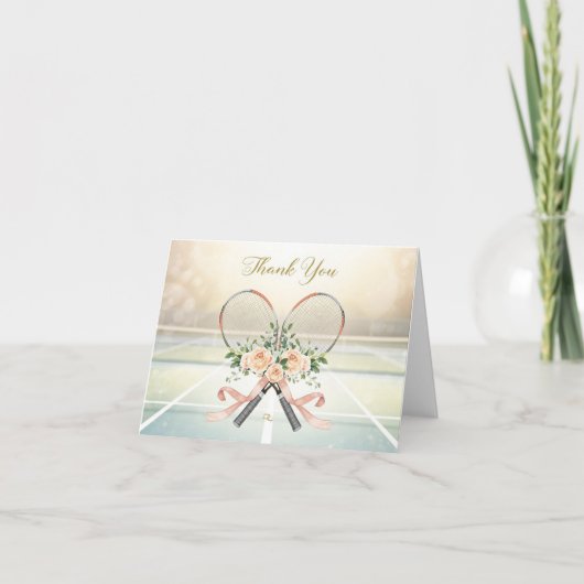 Tennis  thank you card with flowers for wedding サンキューカード (正面)