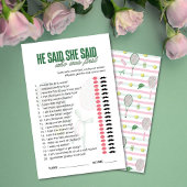 Tennis Theme He Said She Said Bridal Shower Game