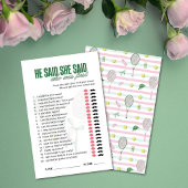 Tennis Theme He Said She Said Bridal Shower Game