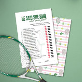 Tennis Theme He Said She Said Bridal Shower Game