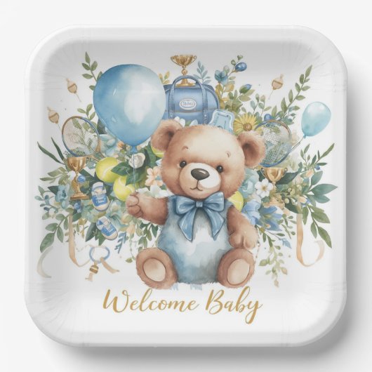 Tennis themed Baby Shower for Baby Boy Party ペーパープレート (正面)