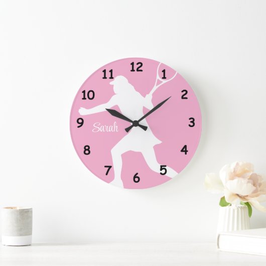 Tennis wall clock with female player silhouette ラージ壁時計 (ホーム)