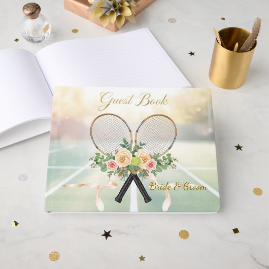 Tennis Wedding Guest Book – Floral Racket  ゲストブック (正面見開き)