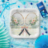 Tennis Wedding Racket with Flower Bride & Groom ペーパープレート (パーティー)