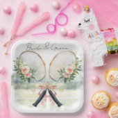 Tennis Wedding Racket with Flower Bride & Groom ペーパープレート (パーティー)