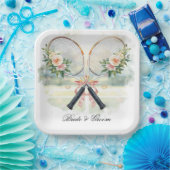 Tennis Wedding Racket with Flower Bride & Groom ペーパープレート (パーティー)