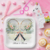 Tennis Wedding Racket with Flower Bride & Groom ペーパープレート (パーティー)