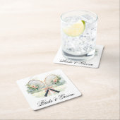 Tennis Wedding Racket with Flowers Bride & Groom  スクエアペーパーコースター (インサイチュ)