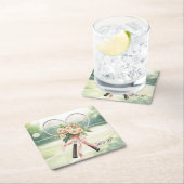 Tennis Wedding Racket with Flowers Bride & Groom スクエアペーパーコースター (インサイチュ)