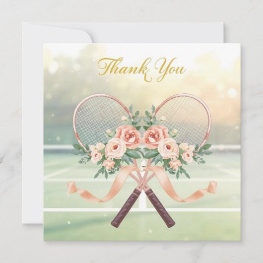Tennis Wedding Thank You Card with Floral Rackets サンキューカード (正面)