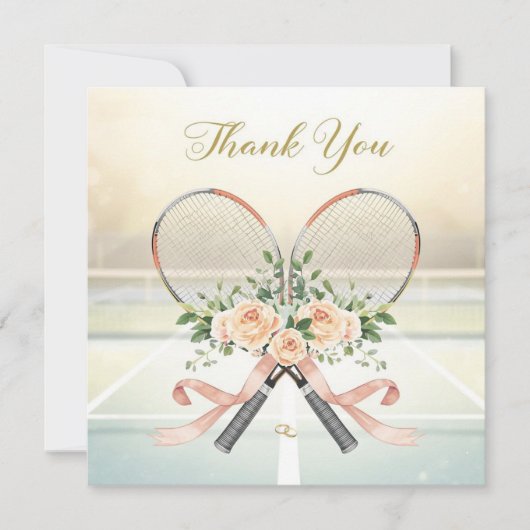 Tennis Wedding Thank You Card with Floral Rackets サンキューカード (正面)