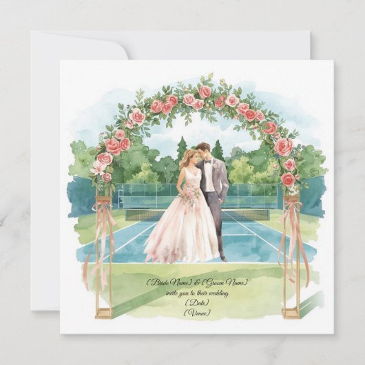 Tennis Wedding with Bride and Groom on the court 招待状 (正面)