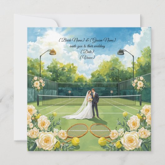 Tennis Wedding with Bride and Groom on the court 招待状 (正面)