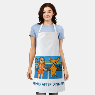 Tennis with a woman and a chihuhua エプロン