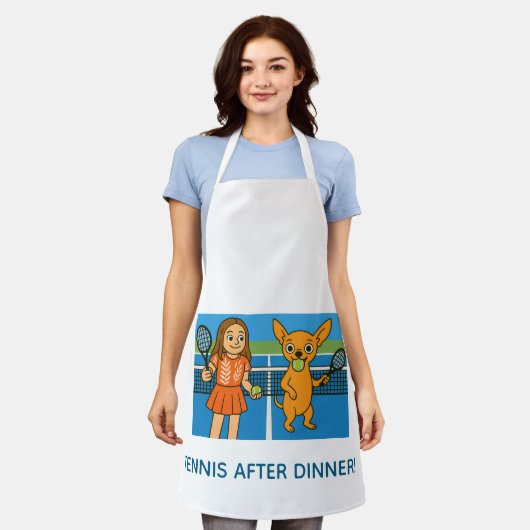 Tennis with a woman and a chihuhua エプロン (着用した状態)