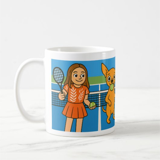 Tennis with a woman and a chihuhua コーヒーマグカップ (左)