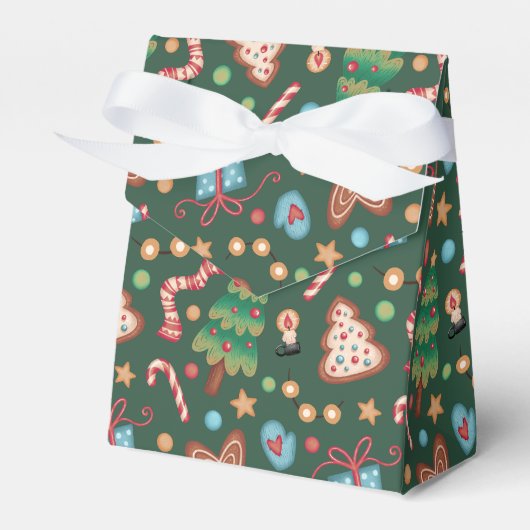 Tent Party Favor Gift Box Green Christmas Pattern フェイバーボックス (正面サイド)