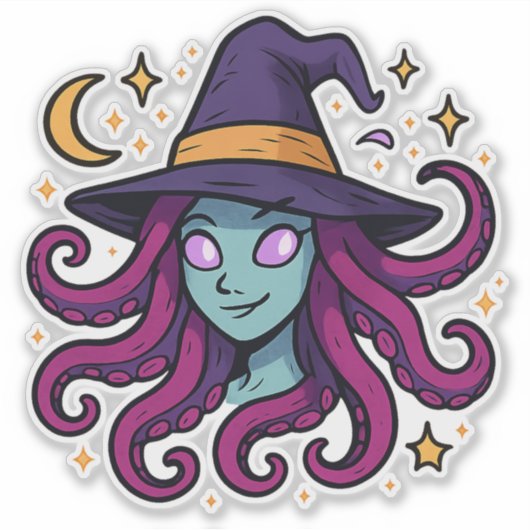Tentacle Hair Witch Halloween Sticker シール (正面)