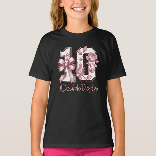 Tenth Birthday Girl Pink Coquette Bow Turning 10 Tシャツ (正面)