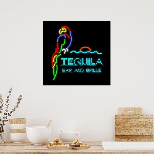 Tequila Bar and Grille Neon Sign ポスター (キッチン)